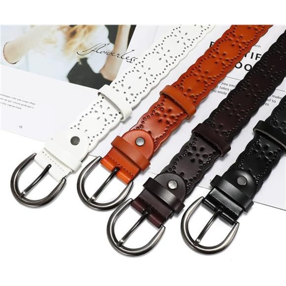 XZQTIVE Womens Belts for Jeans Hollow Flower Leather Belt for Pants Wide Belt main image 8